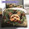 Holly Wreath Cat and Dog  Pattern Bedding Quilt Set Quilt Cover Pillowcase Home Decoration  Gift (1 * duvet cover + 2 * pillowcase, without core)