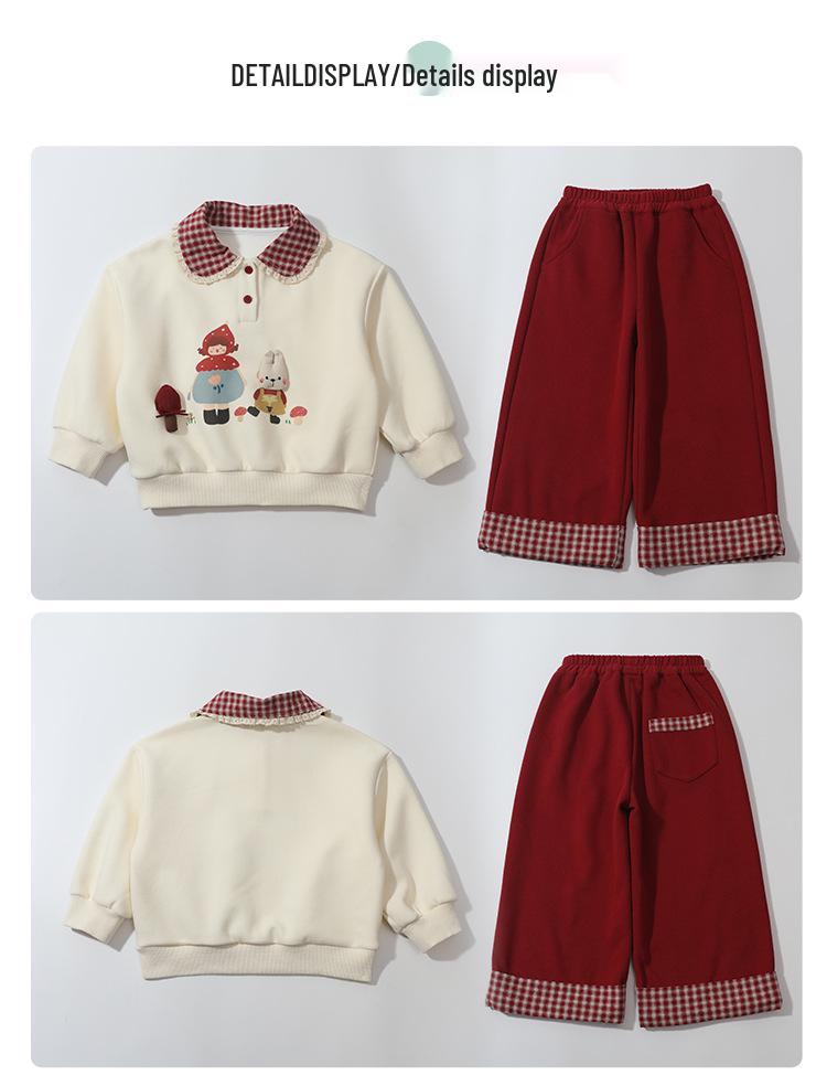 Мультяшный комплект из двух предметов для девочек - Мода весна/осень 2025, Повседневный наряд в стиле ложной многослойности