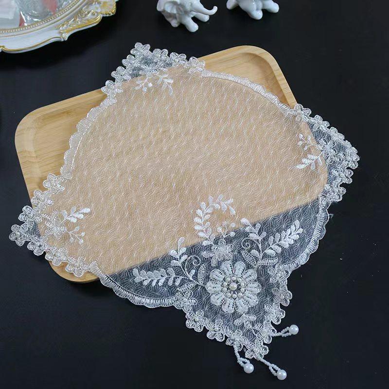 Dining Table decoration and accessories white mesh beads flower embroidery table place mat cloth Wedding Christmas placemat kitchen for Home