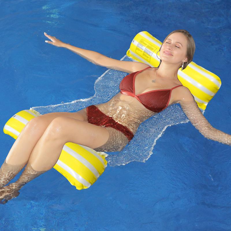 New Inflatable Floating Row Foldable Inflatable Lounge Chair Floating Bed Striped Net Floating Drainage Swimming Pool Hammock