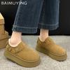 Suede Platform Women Snow Boots Short Plush Flats Cotton Shoes 2025 Trend Designer Casual Buckle Warm Winter New Botas De Mujer
