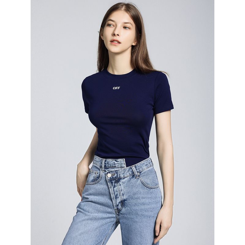 2025 Summer New Arrival Slim Looking Cotton Base Shirt Women's Fashion All-Match Minimalist Letter Short-Sleeved T-shirt Women's Shirt Fashion