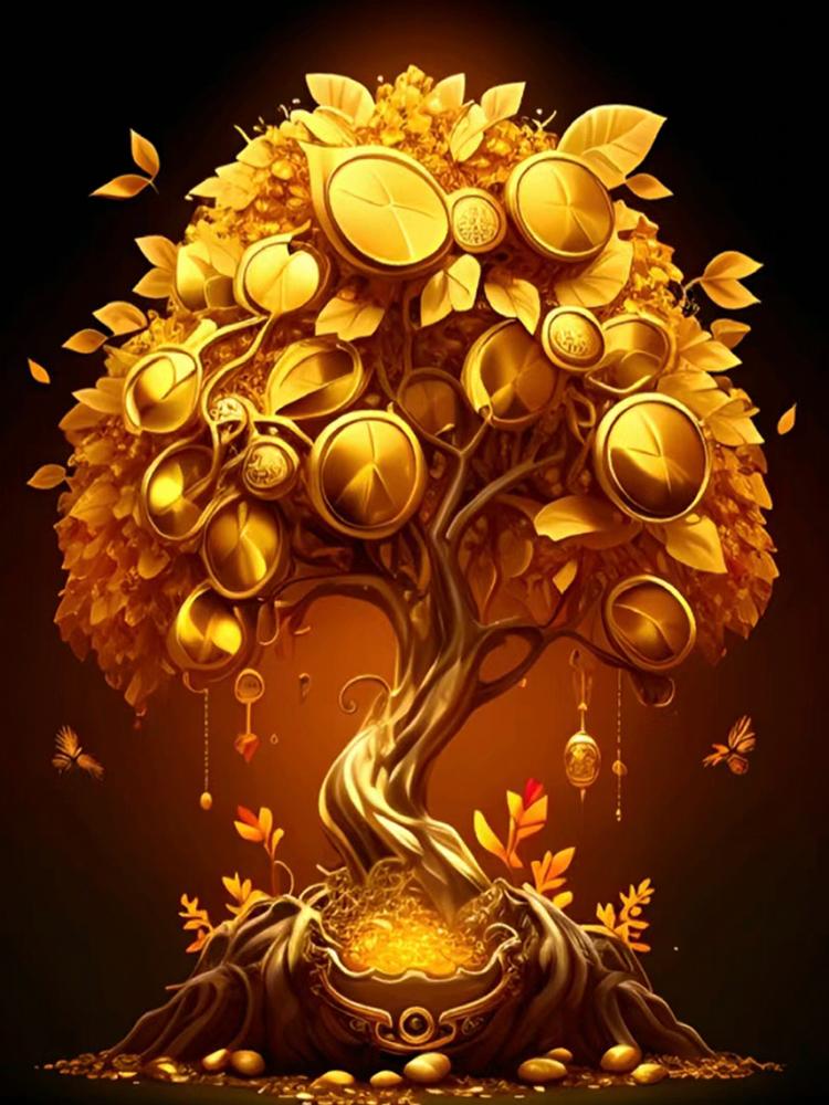 5DDIY Алмазная роспись Денежное дерево Фэнтези Пейзаж Полный Круг Квадратная Мозаика Украшение для дома и гостиной Новый продукт Подарок