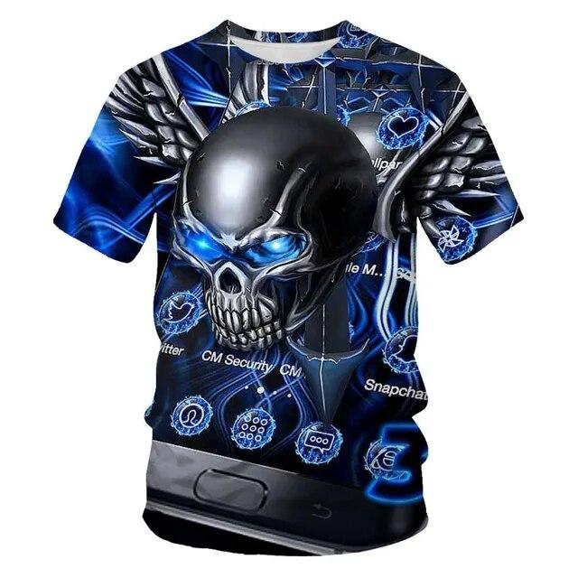Classic Gothic Skull Horror Death 3D Print Men's T-shirt Summer Casual O-neck Short Sleeve Tops Harajuku Hip-Hop Streetwear Tees