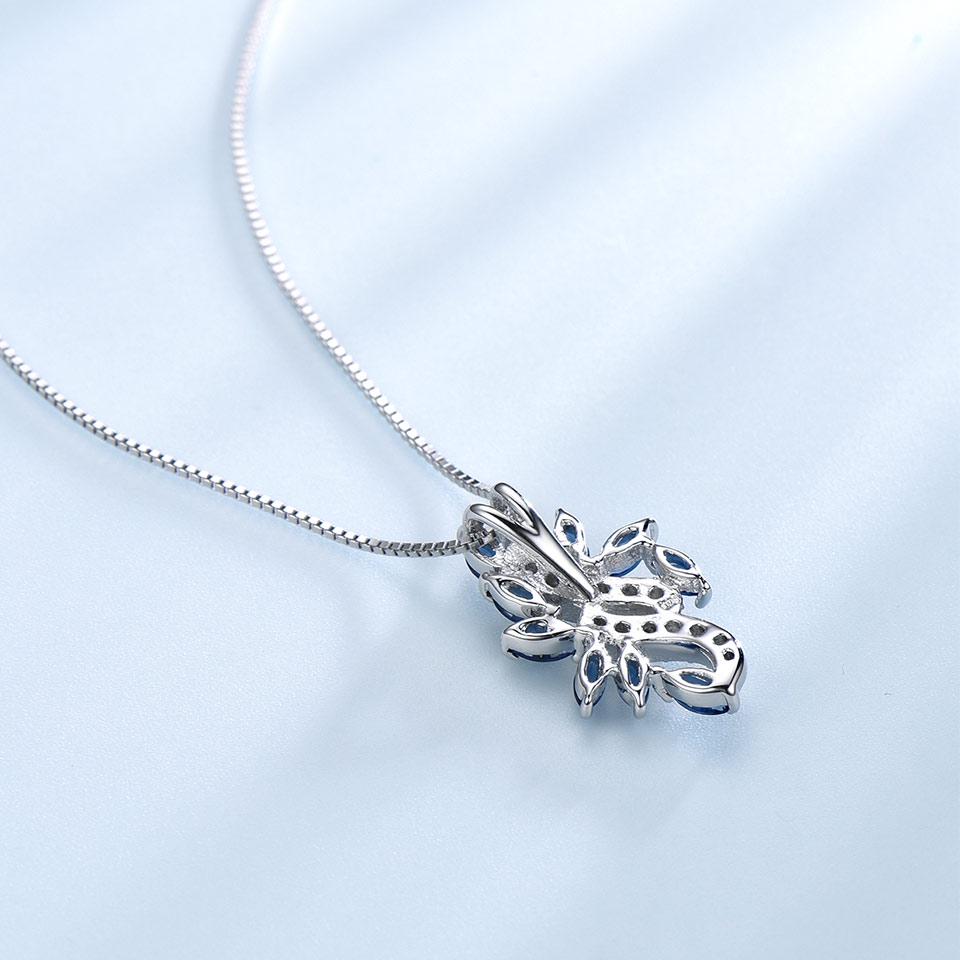 Umcho Pendants Necklace For Women Blue Sapphire Leaf Gemstone Wedding Jewelry with Chain