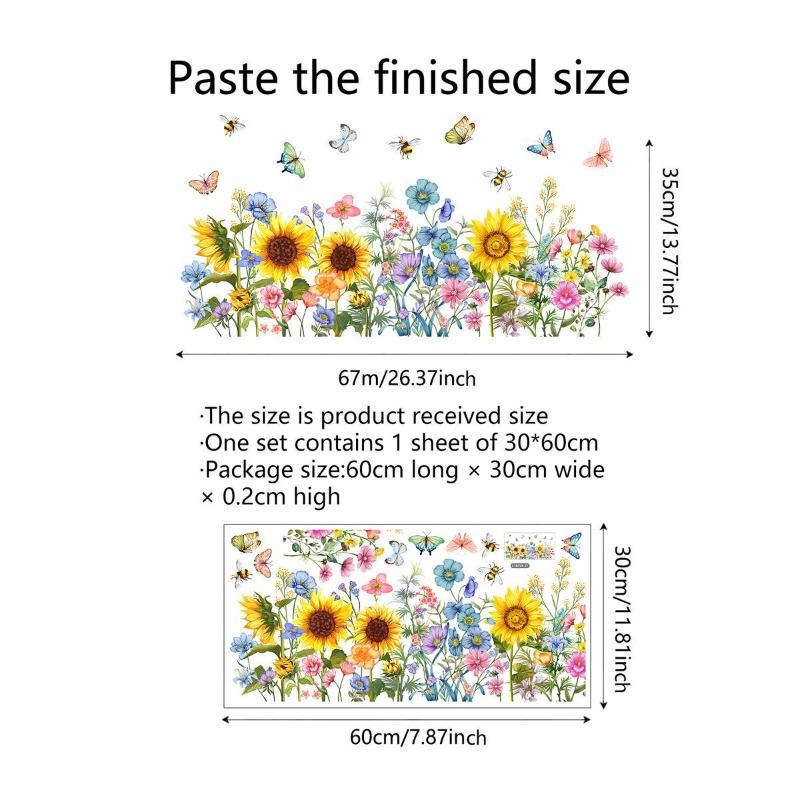Красочные цветы и бабочки Электростатическая наклейка на стену для окон