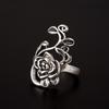 Retro Large Rose Adjustable Open Ring for Women Punk Gothic Edgy Couple Zircon Party Accessories Unisex Gift Bold Statement