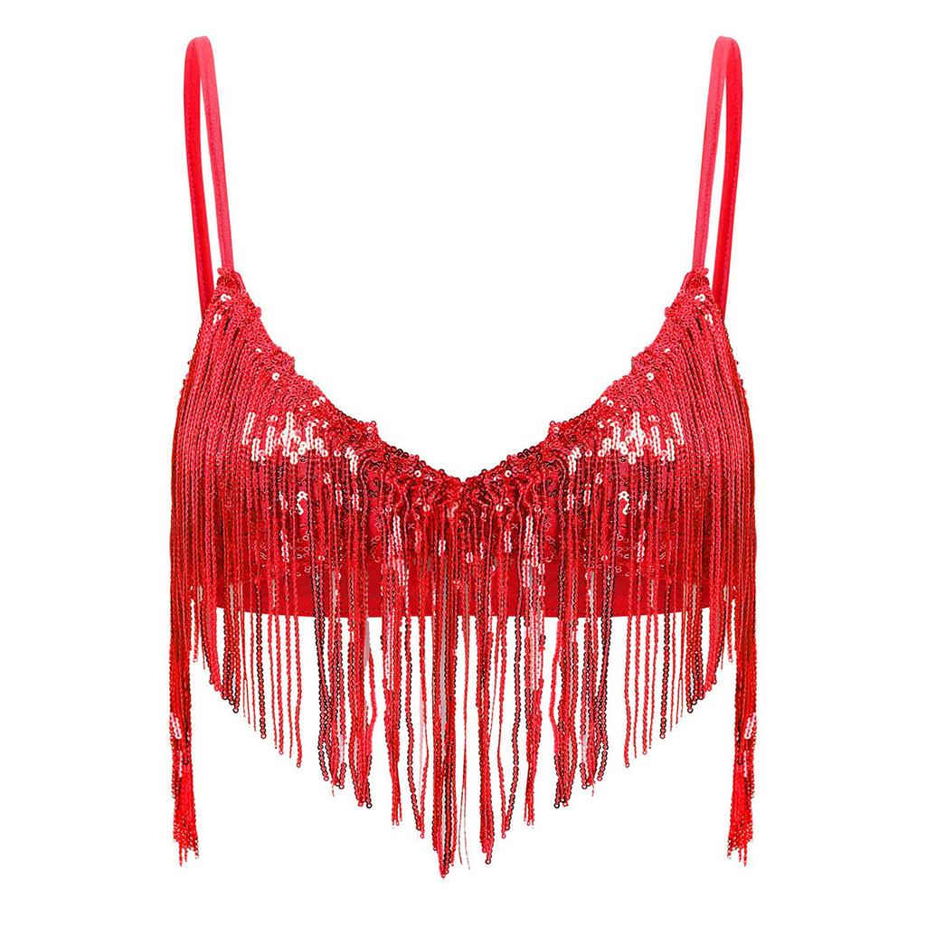 Женские блестящие топы-бра с пайетками и кисточками S-3XL - Свинговая бахрома из пайеток, беспроводной бралетт без подкладки для танца живота, клубная одежда для дискотеки