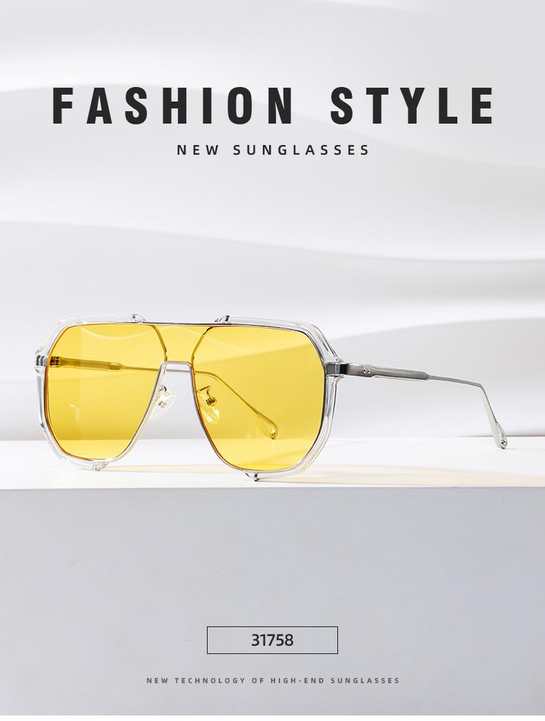Fashion Double Beam Large Frame Polygonal Sunglasses Fashion Concave Style Sunglasses 31758
