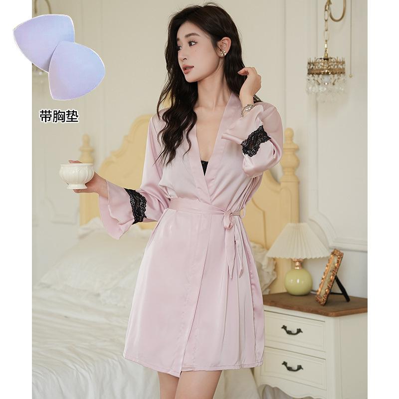 Sexy ice silk suspender nightdress with chest pad women's 1011 new summer pure desire backless fairy loungewear