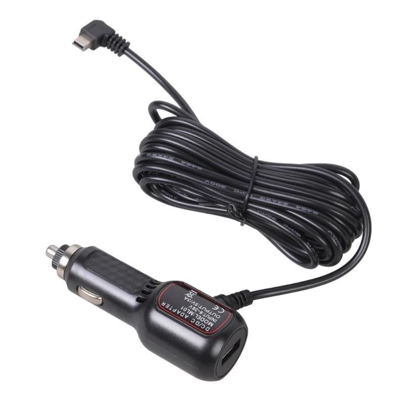 Кабель питания для видеорегистратора, мини-USB кабель для зарядки, автомобильное зарядное устройство 12 В до 5 В с USB-портом, адаптер питания.