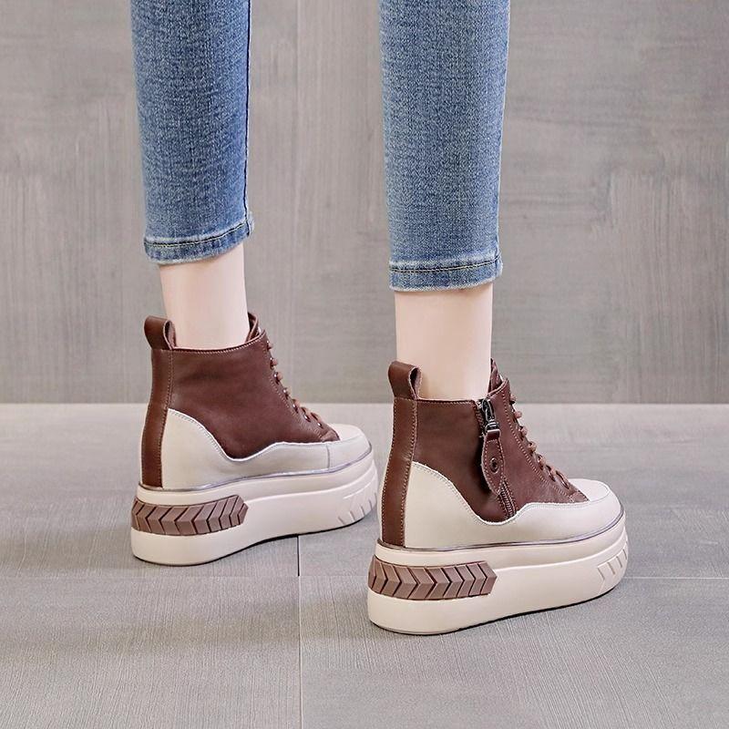 Натуральная кожа Show High Shoes Женские мягкие легкие ботинки с мягкой подошвой Маленькие туфли Pops в пределах высоты сетчатые красные кожаные кроссовки