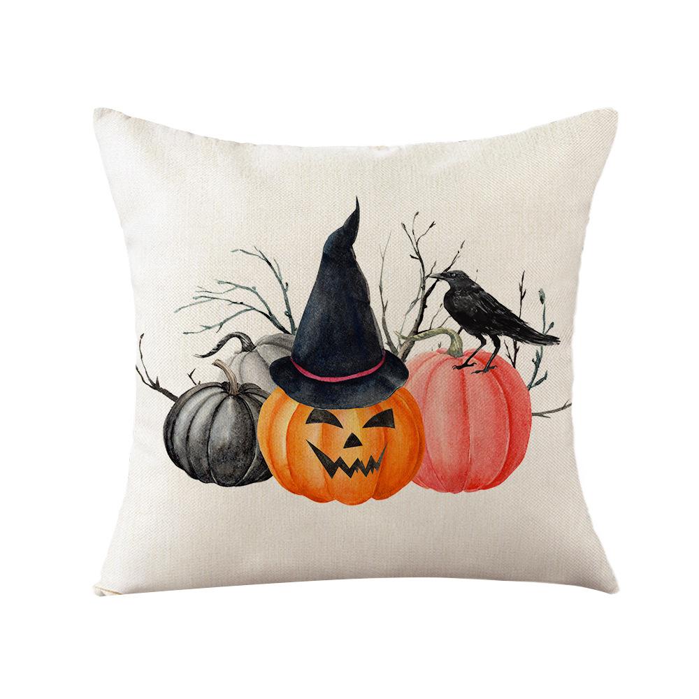 2026 New Halloween Pillow Cover Funny Pumpkin Polyester Printed Couch Cushion Case 18x18 Inches