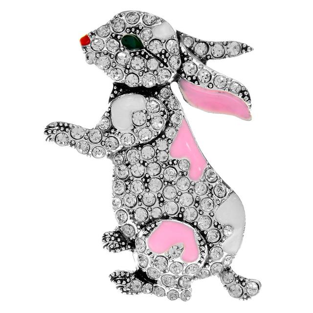 New Rhinestone Rabbit Brooch Cute Enamel Animal Pin Zodiac Fashion Jewelry 2 Colors Available Vintage Accessories