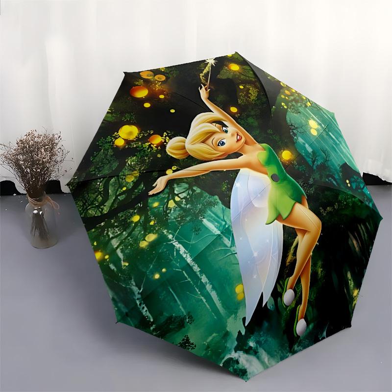 Tinkerbell Themed Automatic Opening and Closing Umbrella, Brightly Colored 8-rib Portable Umbrella, Suitable for Men and Women, A Perfect Gift for Chr