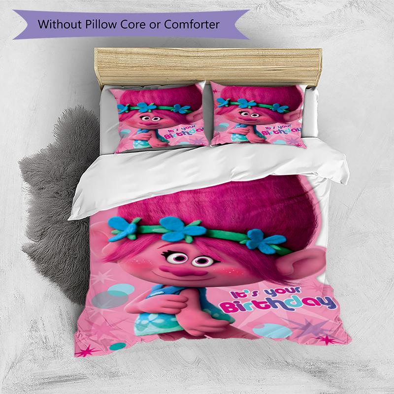 3pcs Trolls Design Cover Set - HD Printed Bedding with 1 Cover and 2 Pillowcases - Perfect for Home and Dorm Decor