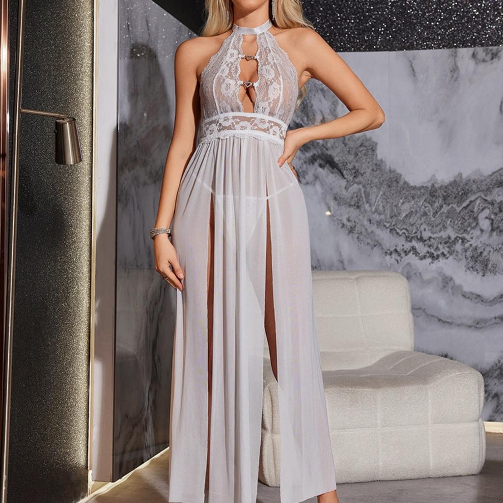 Sex Underwear Sexy Women's Mesh Cover Neck Hollow Split Skirt Sex Set