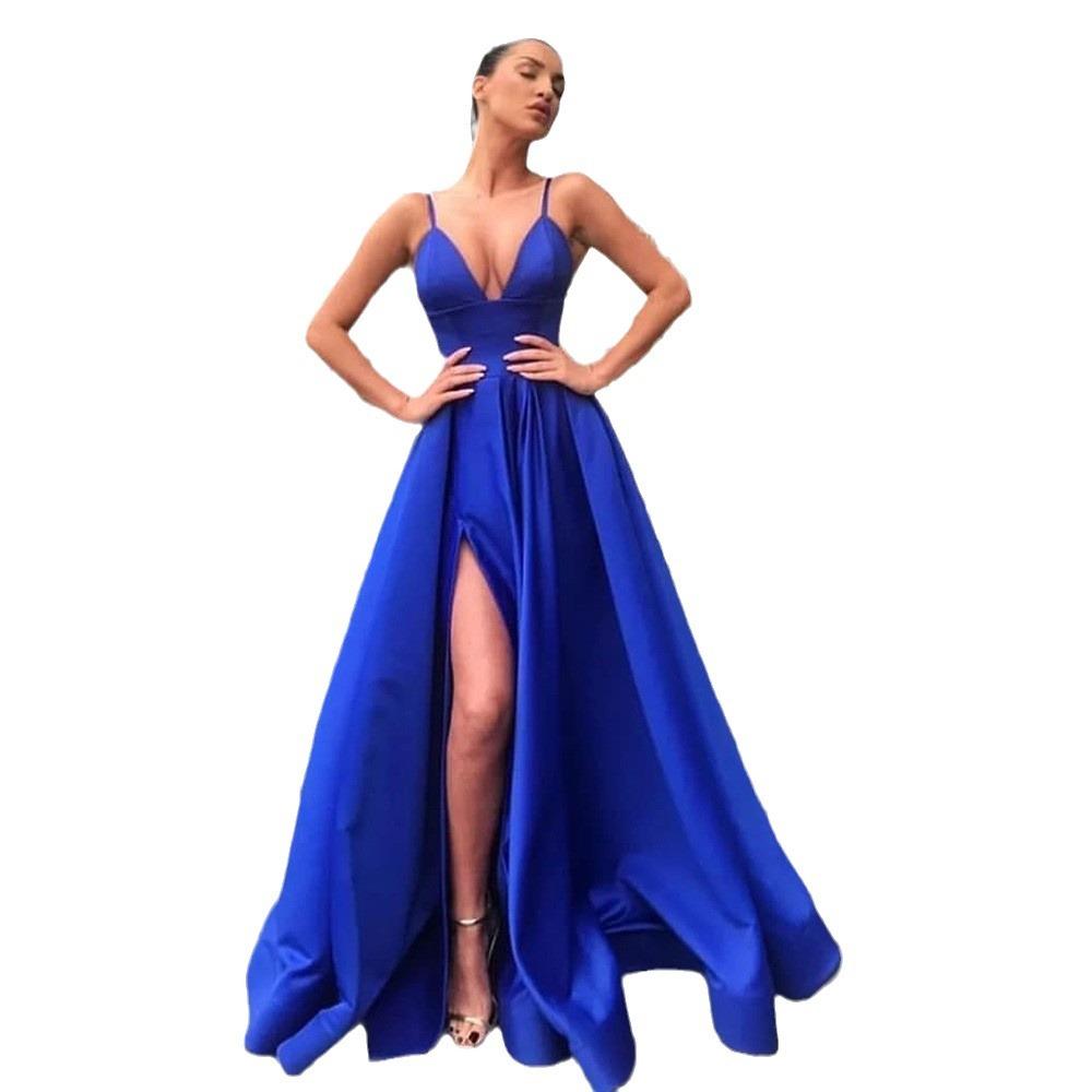 Лето Новый Европейский и Американский Женский Одежда Сексуальный Тонкий На Бретельках Подтяжках Платье Глубокий V Разрез Банкетный, Вечернее Платье