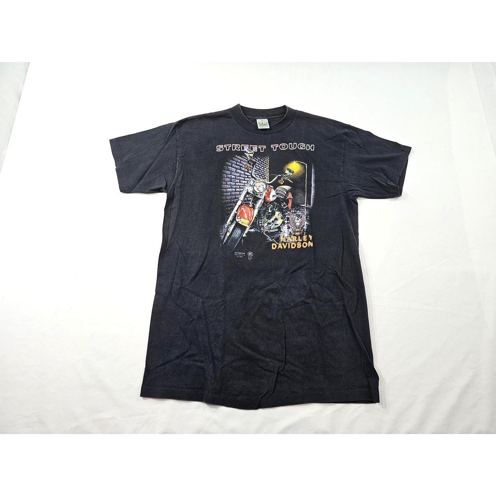 3d Emblem Harley Davidson Street Tough Black T-Shirt Double Sided Graphic Sz L