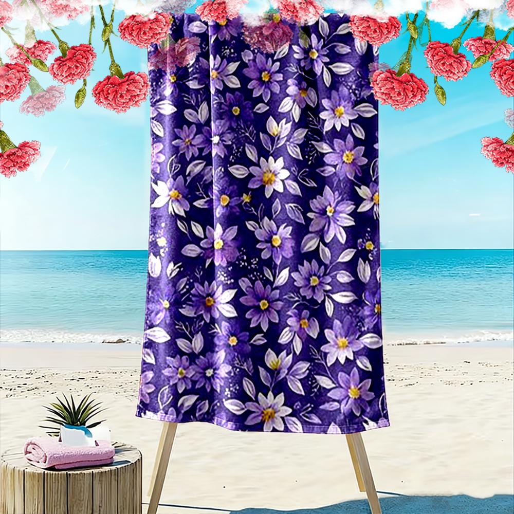 Purple Floral Pattern Beach Towel Beach towel quick-drying for travel outdoor sports jogging beach and swimming