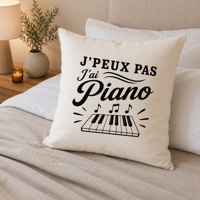 Housse de coussin - PLANETEE - J'peux pas j’ai Piano - Coton canvas Fairtrade 305 g/m² - Zip invisible - 40×40 cm