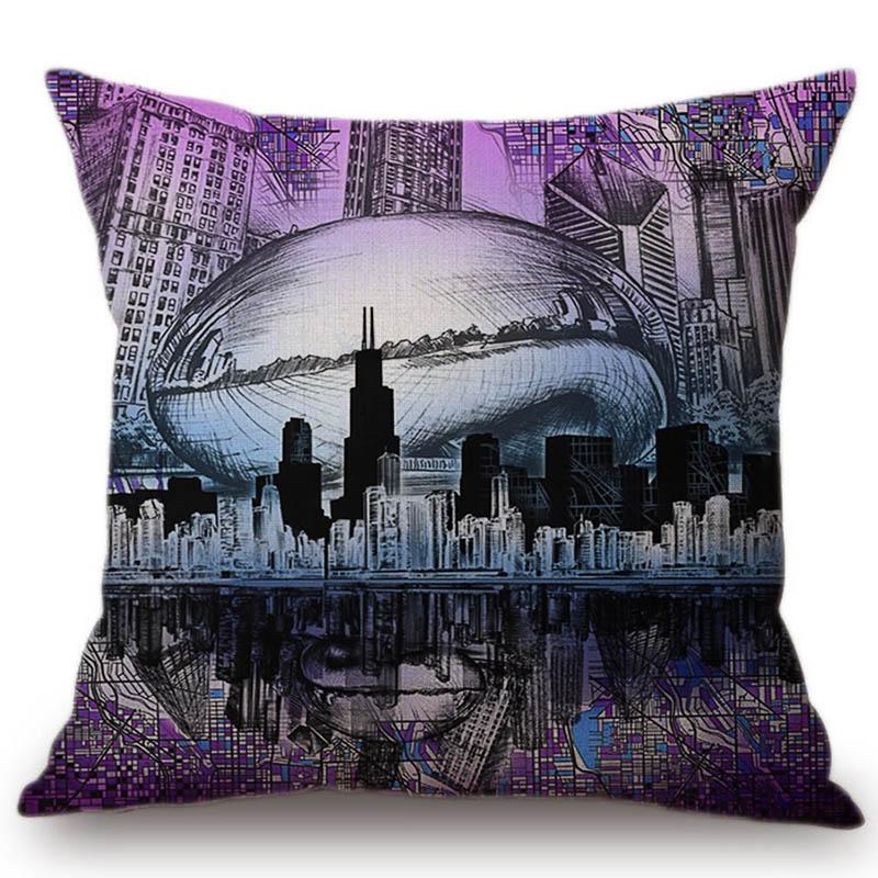 Us City Skyline Sketch Chicago Los Angeles Home Art Decoration Sofa Throw Pillow Case Cotton Linen Post Modernism Cushion Cover