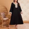 Plus Size Women's Dress Autumn Ethnic Style Embroidery Long Sleeve V Neck Cover Belly Age Reduction Long A Line Dress