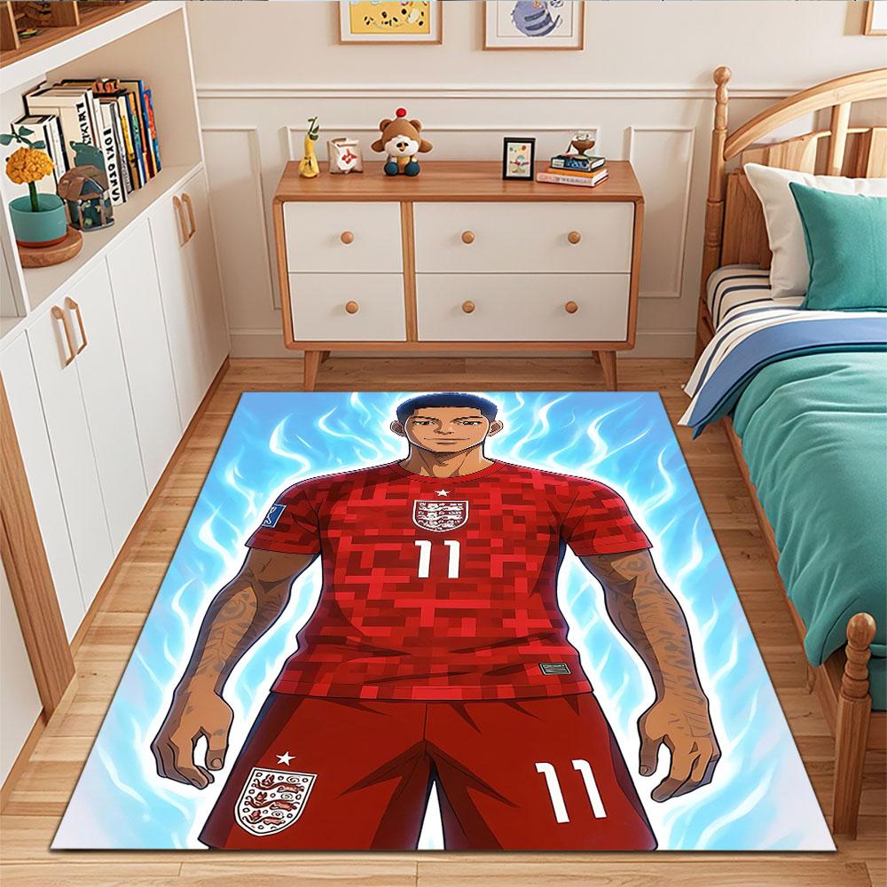 "Red Jersey Athlete with Fiery Aura" Patterned carpet, suitable as a non slip play mat for the living room and bedroom sofa