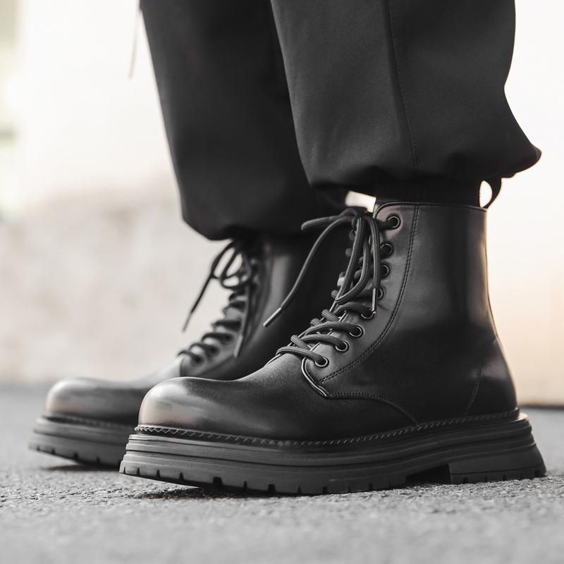 Мужские туфли на шнуровке, кожаные модные высокие туфли, мужские мотоциклетные ботинки ручной работы, роскошные брендовые мужские зимние плюшевые ботинки для снега