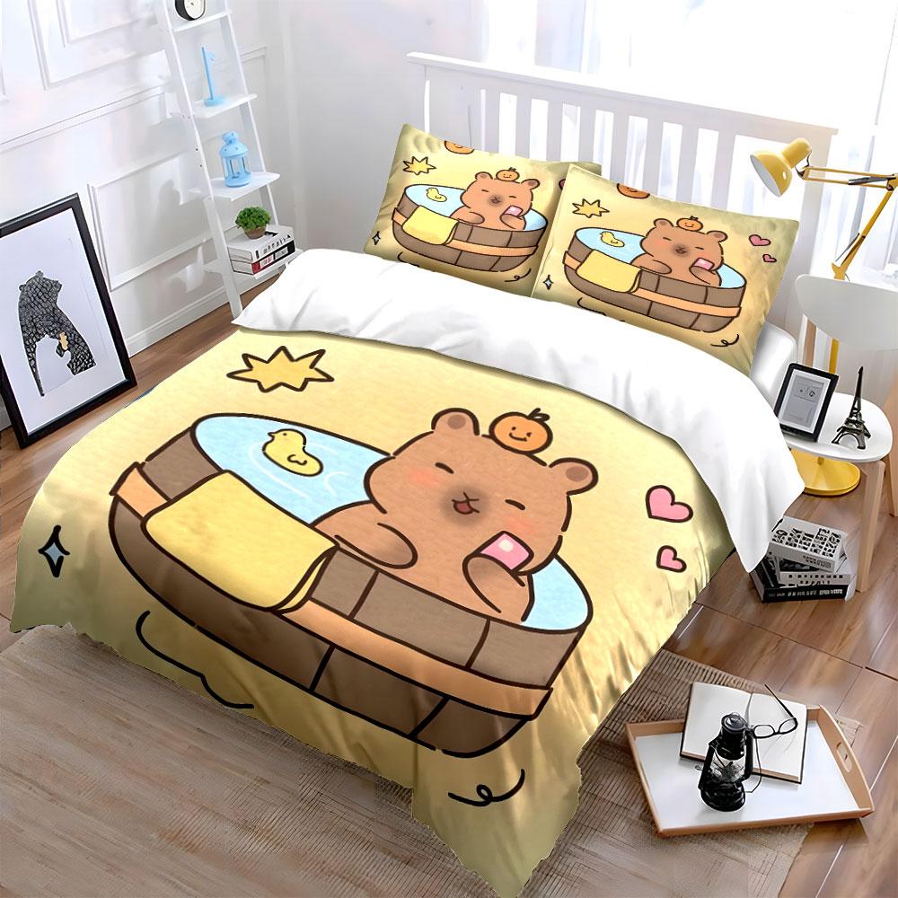 "Cartoon Bear Bathing Set" Bedding Duvet Cover Set Duvet Cover Pillowcases (1 * Duvet Cover 2 * Pillowcases, without duvet insert)