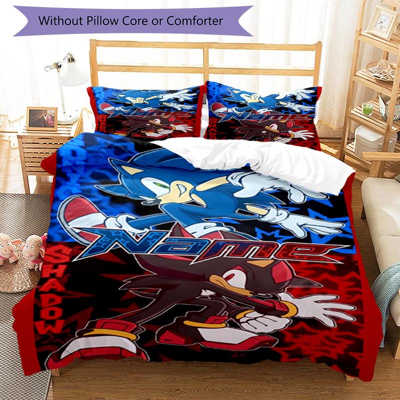 3pcs Custom Name Sonic Bedding Set Duvet Cover Closure Includes 1 Duvet Cover & 2 Pillowcases, Soft and Comfortable for All Seasons.