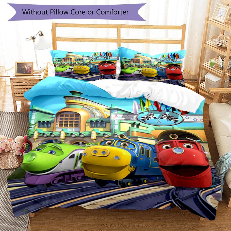 3pcs Chuggington pattern bedding set duvet cover set includes duvet cover &pillowcases, perfect all season bedroom decoration & gift