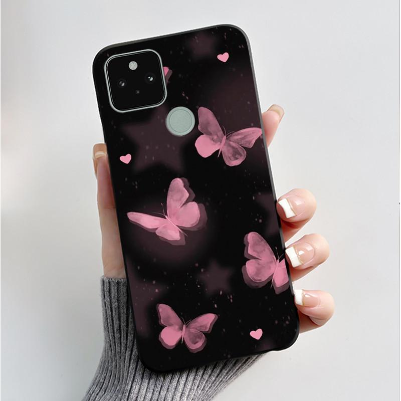Силиконовый чехол для Google Pixel 5 Pixel 5A Pixel5 Pixel5A Мягкий чехол Роскошная мода Бабочки Цветы Нарисованный Черный чехол для телефона