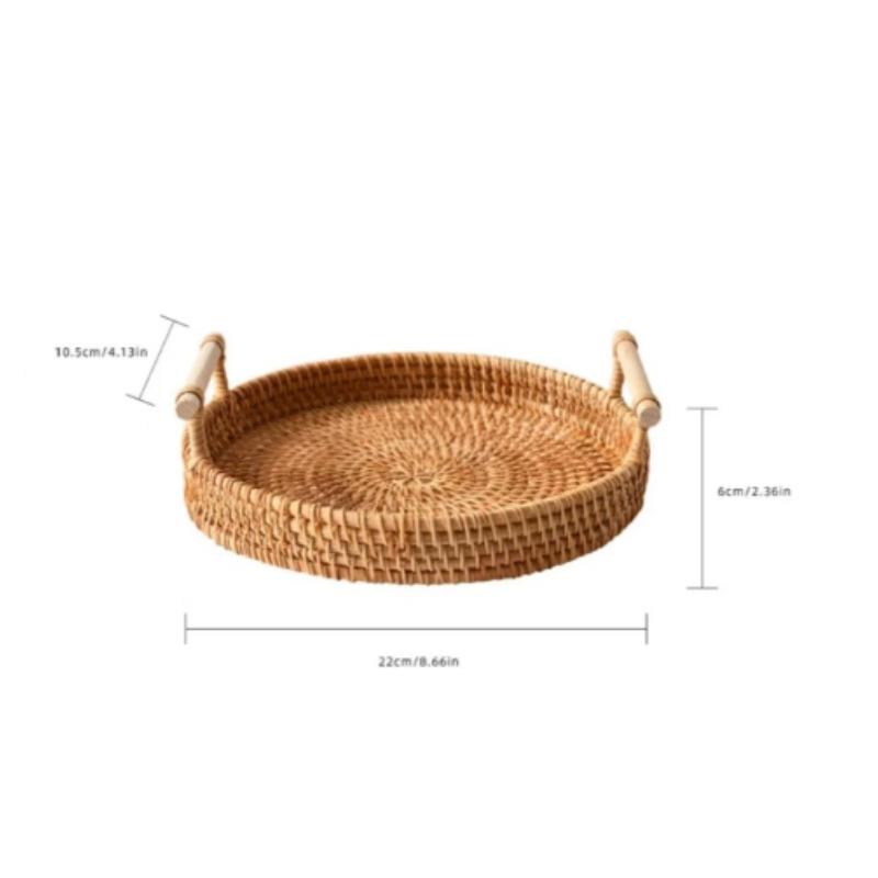 Handmade Rattan Round Tray with Double Handles -Perfect for Serving Tea, Fruits, Bread & Snacks,Ideal for Kitchen & Dining Decor