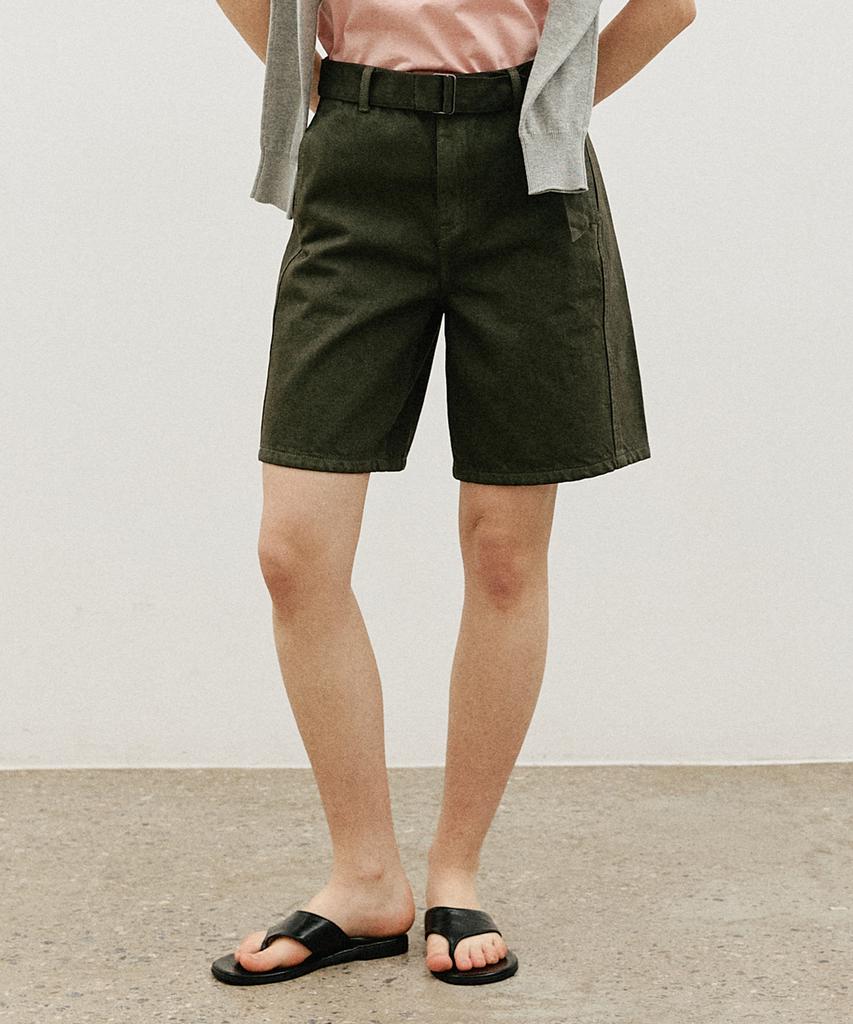ARTID Belted Bermuda Denim Pants_Khaki