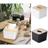 Cover Tissue Box with Bamboo Top,Rectangular,Plastic,11 * 11 * 8cm,Tissue Dispenser Box for Living Room,Office,Car,Bathroom Small Imple Storage Box