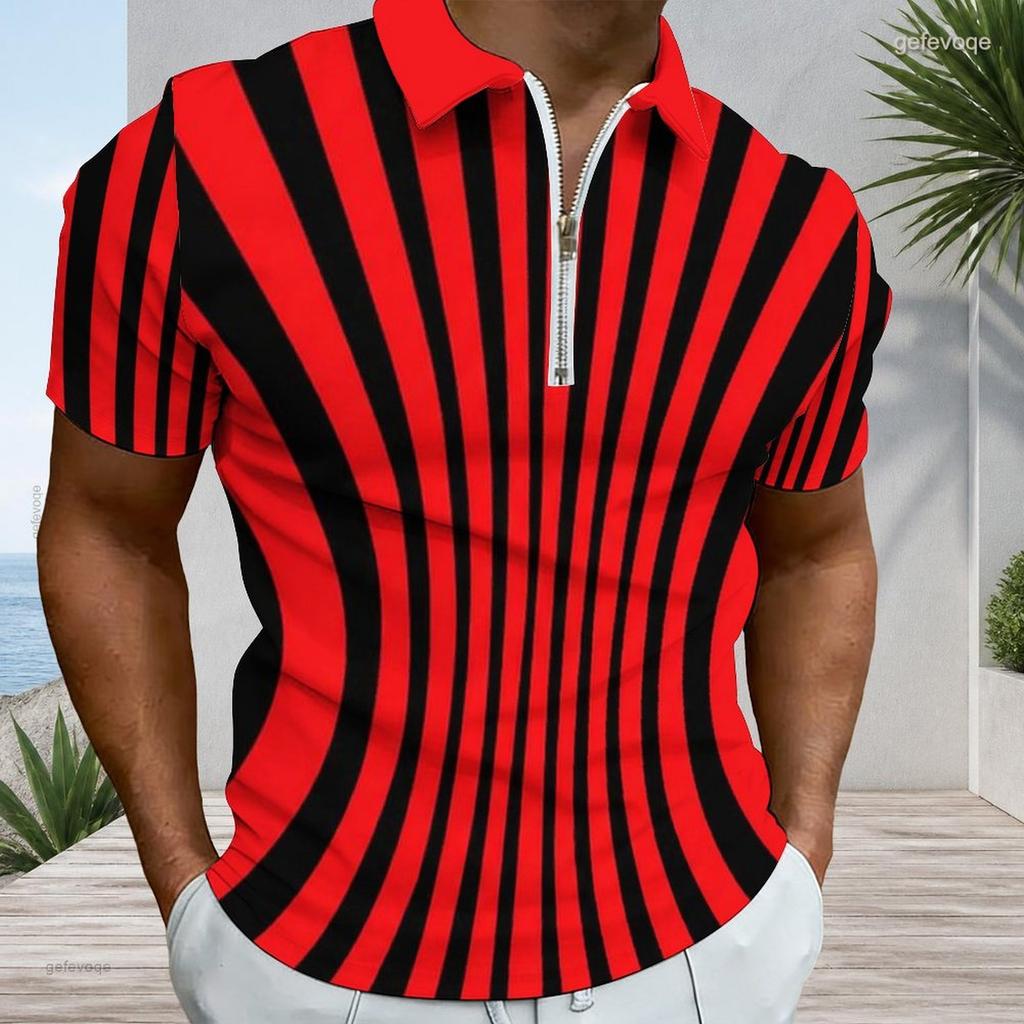 Men Plus Size Short Sleeve Quarter Zip Collared Polo Shirt Black White Printed