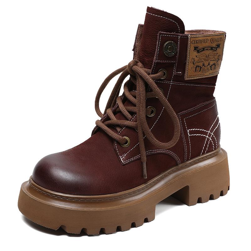 Johnature Ботинки martin из натуральной кожи, женские однотонные туфли в стиле ретро с круглым носком, ботильоны на толстой подошве