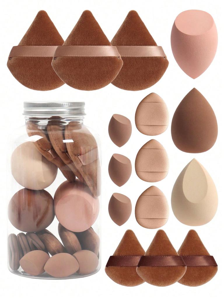 Набор из 15 спонжей для макияжа с банкой для хранения, спонж для макияжа, напальчник для двойного использования, влажные и сухие косметические спонжи для тональной основы