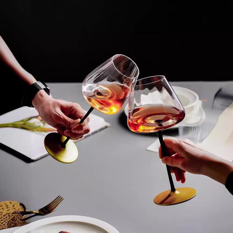 Black Stem Burgundy Crystal Wine & Champagne Glasses