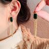 925 Vintage Emerald Crystal Metal Chain Earrings Ins Temperament Premium Earrings Women