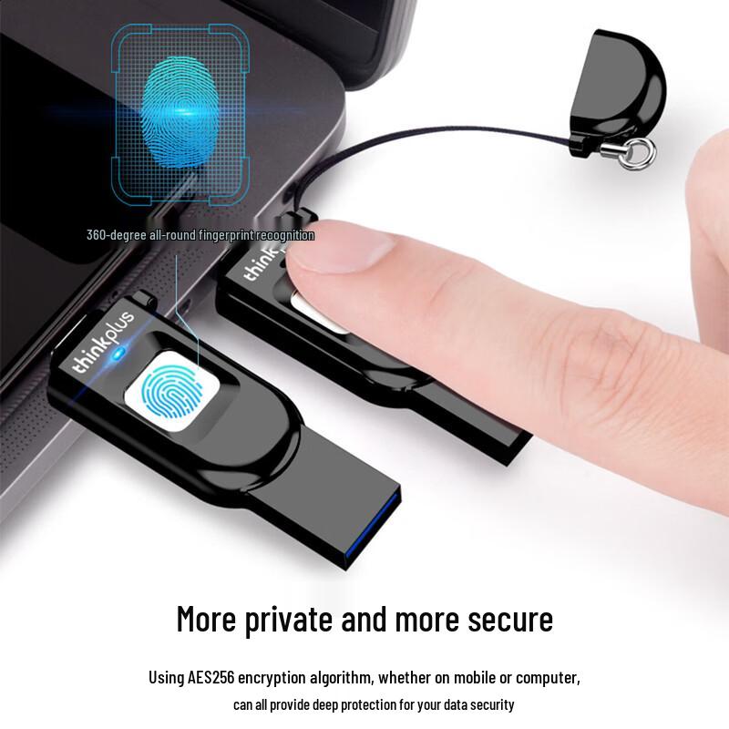 Lenovo ThinkPlus TFU301 128 ГБ USB 3.0 Type-C Флеш-накопитель с шифрованием по отпечатку пальца