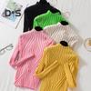 Women Knitting Tops Half High Collar Long Sleeve Slim Fit Pullover Tops Solid Color Lines Texture Autumn Winter Sweater