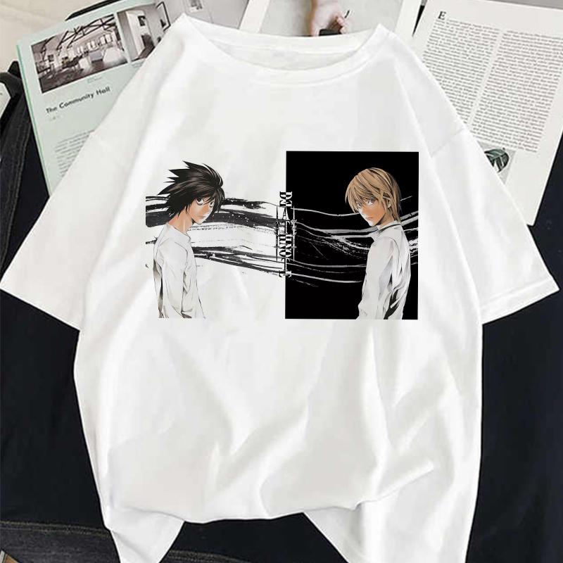 Кавайная японская аниме-мультяшная футболка с принтом Тетрадь смерти Свободная футболка с коротким рукавом Летняя женская мода Харадзюку Однотонная футболка