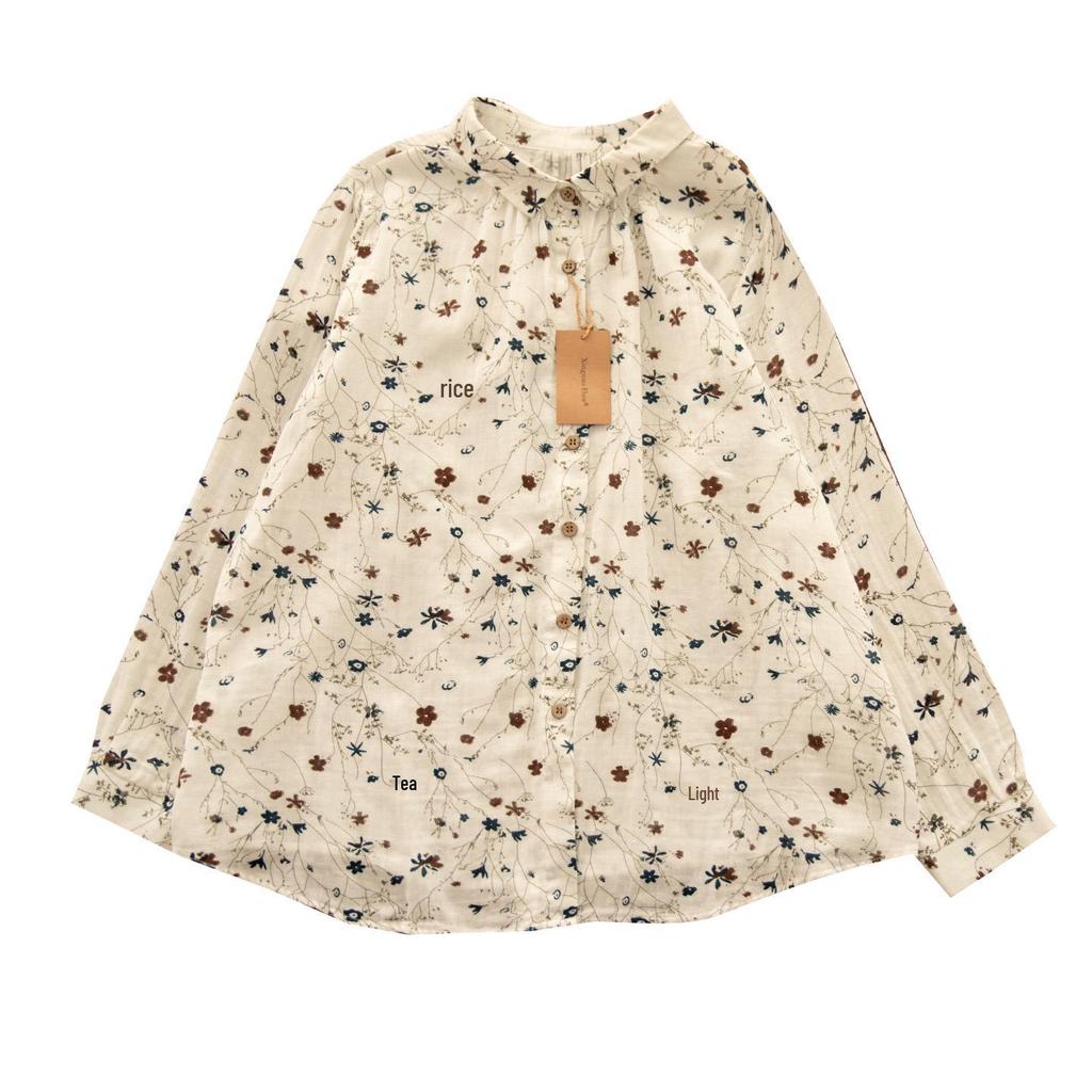 Женская художественная хлопково-льняная весенняя рубашка позднего Цин, двухслойная