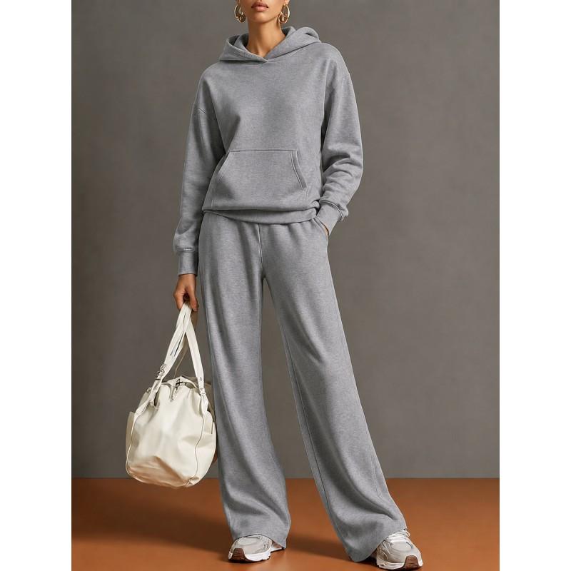2026 Fall Winter Womens Casual Hooded Sweatshirt Wide Leg Pants Set Loose Sportswear