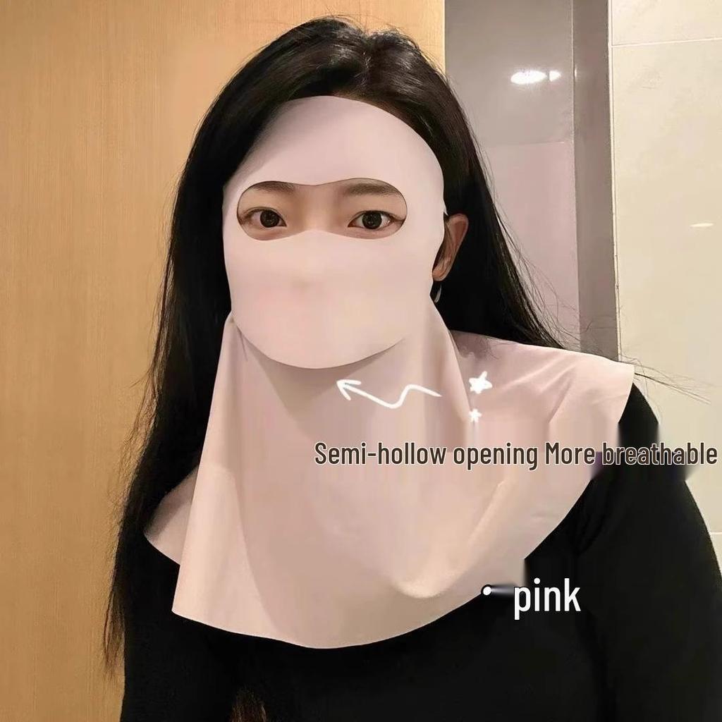 Women's Full Face Anti-UV Facekini with Neck Protection - Summer 2025 Ice Silk Sunshade Mask