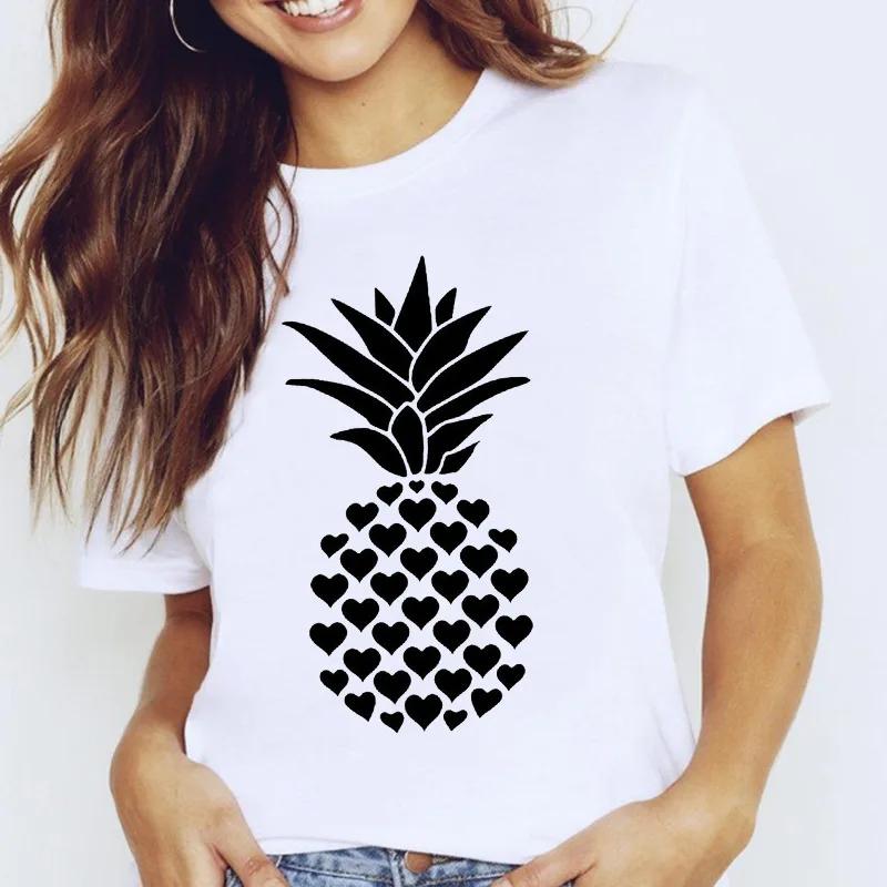 Women's Fruit-Flower Print Crew-Neck Tee Spring/Summer Aesthetic Polyester Fiber Cute Base Shirt Trendy Top