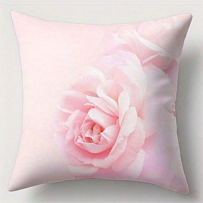 Pink Floral Patterns Double-Sided Printed Pillow Cover Short Plush Suitable Living Rooms Bedrooms Sofas Throw Cushion Cover