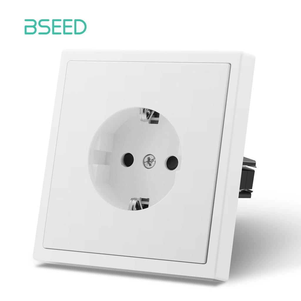 BSEED EU Large Button Wall Switches 1/2Gang 1Way Wall Power Sockets Dual USB Phone Charge Port 5V White Home E-Series